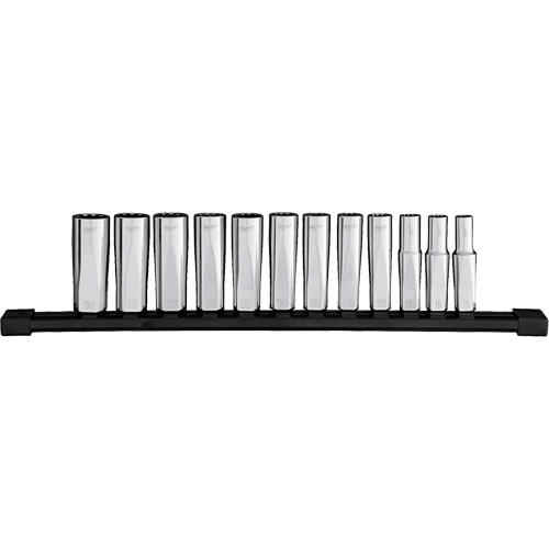 Jeu de douilles &agrave; puits profondes m&eacute;triques &agrave; 12 pans, 12 Mcx, Prise de 3/8", Profond Absolute Business Supply