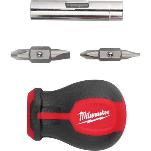 6-in-1 Stubby Multi-Bit Screwdriver, 3" L, Cushion Grip Handle Absolute Business Supply