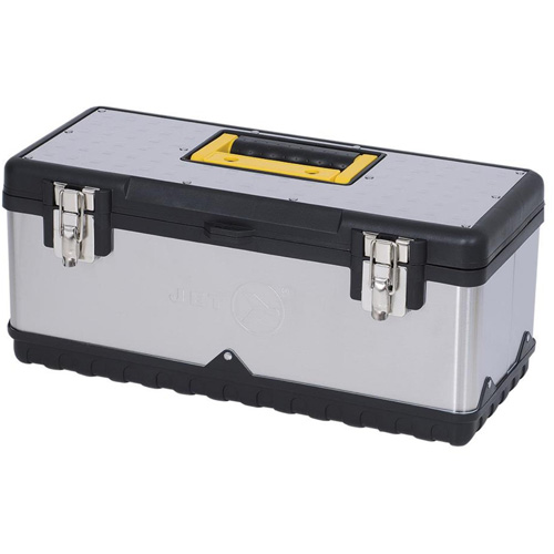 Coffre &agrave; outils portatif en acier inoxydable JPSTB-20, 9-63/100" P x 20" la x 8-7/8" h, Noir/Argent Absolute Business Supply