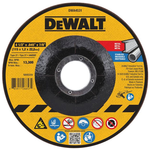 Meule &agrave; tronçonner pour m&eacute;tal, 4-1/2" x 0,045", Arbre de 7/8", Type 27, Oxyde d'aluminium Absolute Business Supply