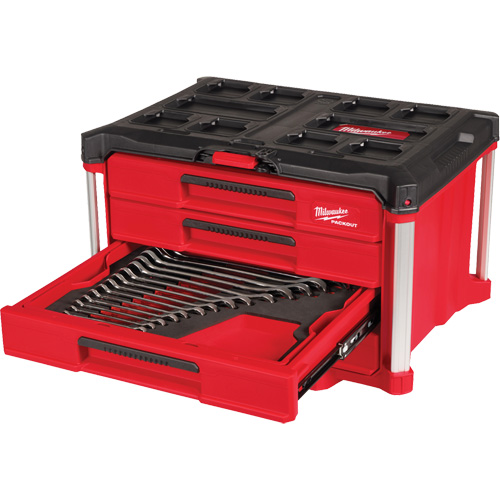Ensemble de 60 cl&eacute;s mixtes m&eacute;triques et SAE avec boîte &agrave; outils PACKOUT &agrave; 4 tiroirs, 16-3/10" x 22-1/5" x 14-3/10", Noir/Rouge Absolute Business Supply