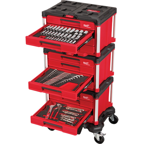 Ensemble maître de 366 outils &agrave; main pour m&eacute;caniciens avec tiroirs PACKOUT et diable, 16-3/10" x 22-1/5" x 48-5/8", Noir/Rouge Absolute Business Supply