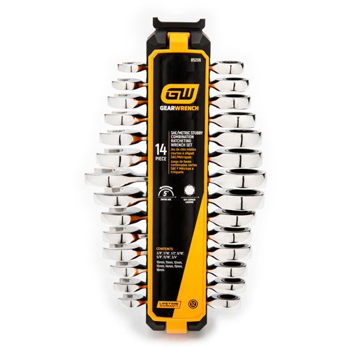 72-Tooth 12 Point Stubby Wrench Set, Ratcheting Combination, 14 Pieces, Imperial and Metric Absolute Business Supply