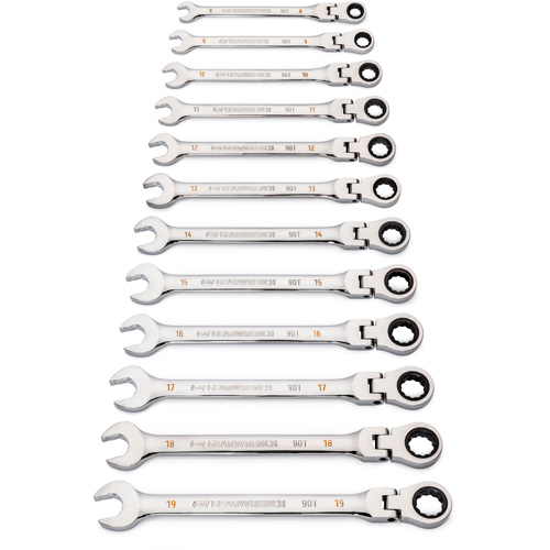 90-Tooth 12 Point Wrench Set, Flex Head/Ratcheting Combination, 12 Pieces, Metric Absolute Business Supply
