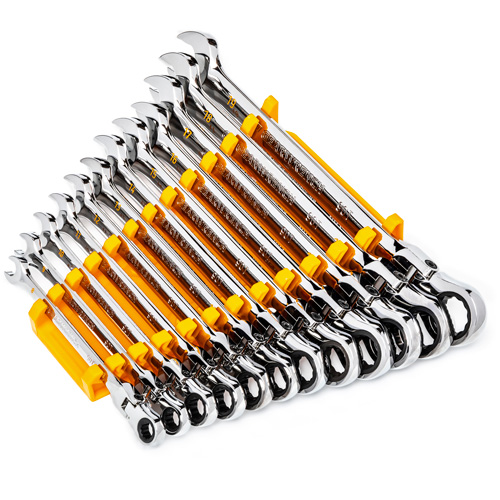 90-Tooth 12 Point Wrench Set, Flex Head/Ratcheting Combination, 12 Pieces, Metric Absolute Business Supply