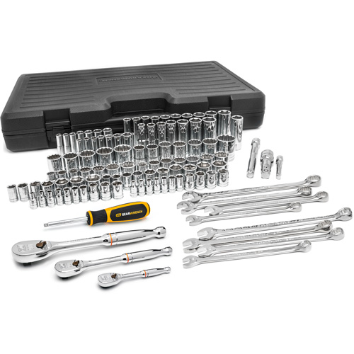 1/4", 3/8" & 1/2" Drive 6 & 12 Point Standard & Deep SAE/Metric Mechanics Tool Set Absolute Business Supply