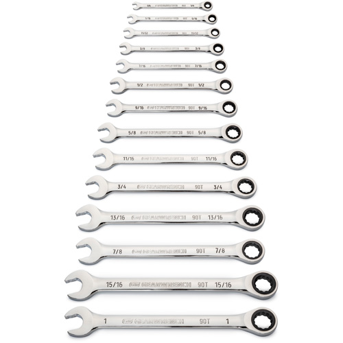 90-Tooth 12 Point SAE Wrench Set, Ratcheting Combination, 14 Pieces, Imperial Absolute Business Supply