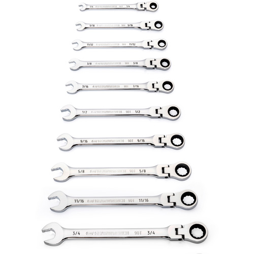 90-Tooth 12 Point SAE Wrench Set, Flex Head/Ratcheting Combination, 10 Pieces, Imperial Absolute Business Supply