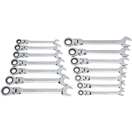 72-Tooth 12 Point Wrench Set, Flex Head/Ratcheting Combination, 14 Pieces, Imperial and Metric Absolute Business Supply