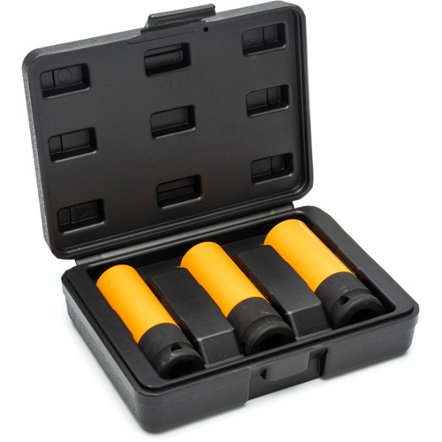 Jeu de douilles m&eacute;triques haute r&eacute;sistance pour protecteurs de roues, 3 Mcx, Chocs, Prise de 1/2", Profond Absolute Business Supply
