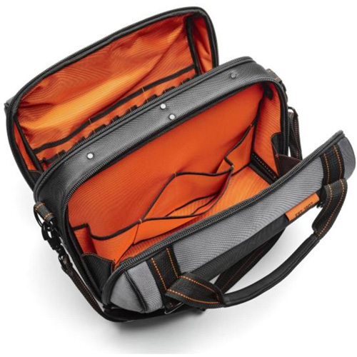 17" Tradesman Closed Top Tool Bag, Polyester, 3 Pockets, Black/Grey/Orange Absolute Business Supply