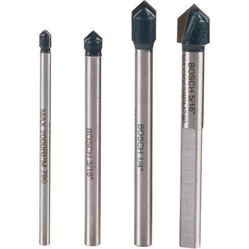 Glass & Tile Drill Bit Set, 4 Pieces, Carbide Absolute Business Supply