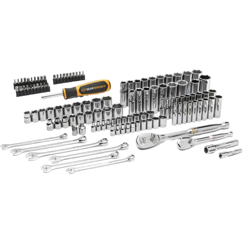 Jeu d'outils manuels pour m&eacute;canicien 90T SAE/m&eacute;trique avec prises 1/4" & 3/8" Absolute Business Supply