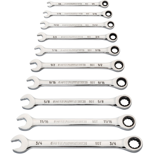 90-Tooth 12-Point Wrench Set, Ratcheting Combination, 10 Pieces, Imperial Absolute Business Supply