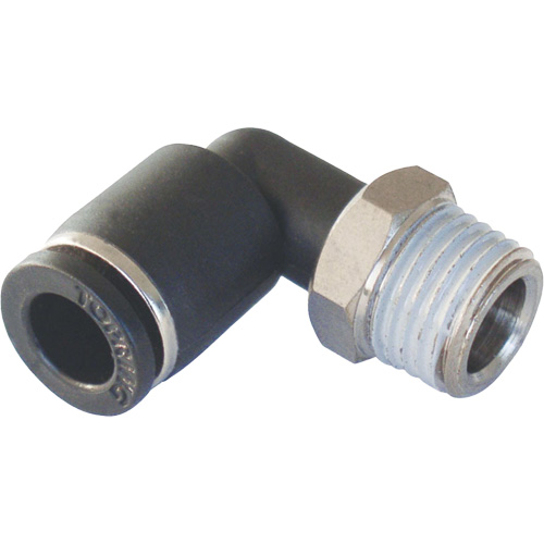 MAXFIT Push-to-Connect to Male NPT Elbow Adapter, 3/8" x 1/2" Dia., PBT Polymer Absolute Business Supply