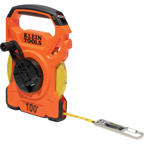 Open Reel Tape Measure with Single Hook & Carabiner, 1/2" x 100', 1/10" Graduations Absolute Business Supply