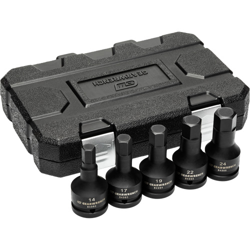 Metric Impact Bit Socket Set with Blow Mold Case, Hex, 3/4" Drive, 5 Pcs Absolute Business Supply