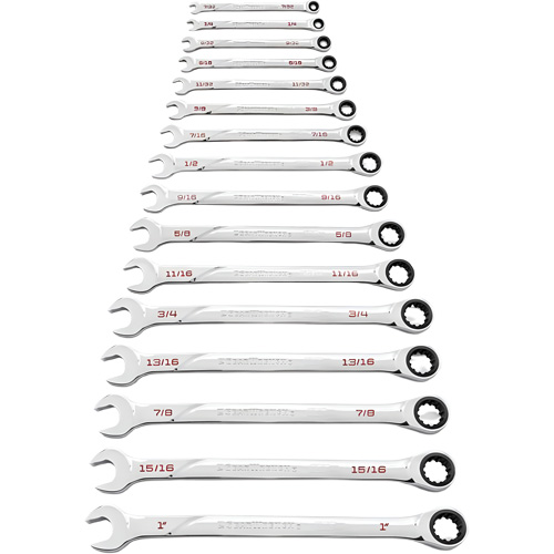 Jeu de cl&eacute;s SAE 120XP Universal Spline XL, Combinaison &agrave; cliquet, 16 morceaux, Imp&eacute;rial Absolute Business Supply