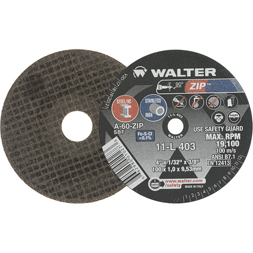 Zip Cut-Off Wheel, 4" x 1/32", 3/8" Arbor, Type 1, Aluminum Oxide, 19100 RPM Absolute Business Supply