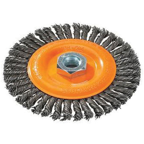 Brosse &agrave; fils nou&eacute;s pour cordons de soudure, Dia. 4", Fils 0,02", Arbre 5/8"-11, Acier Absolute Business Supply