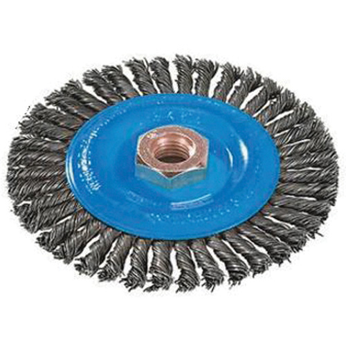 Brosse &agrave; fils nou&eacute;s pour cordons de soudure, Dia. 4", Fils 0,02", Arbre 5/8"-11, Aluminium/Acier inoxydable Absolute Business Supply