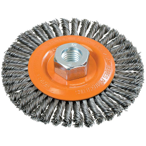 Brosse &agrave; fils nou&eacute;s pour cordons de soudure, Dia. 4-1/2", Fils 0,02", Arbre 5/8"-11, Acier Absolute Business Supply