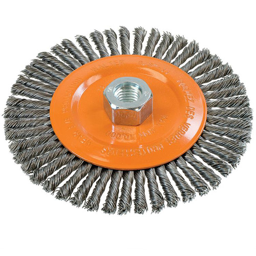 Stringer Bead Knotted Wire Brush, 6" Dia., 0.02" Fill, 5/8"-11 Arbor, Steel Absolute Business Supply