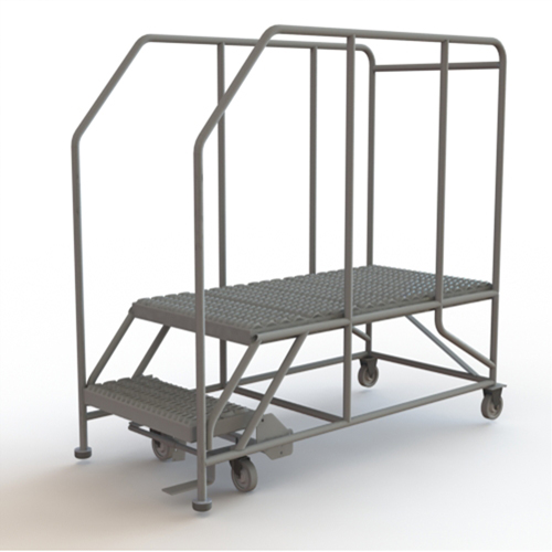 Mobile Work Platform, Steel, 2 Steps, 20" H, 47" D, 24" Step, Serrated Absolute Business Supply