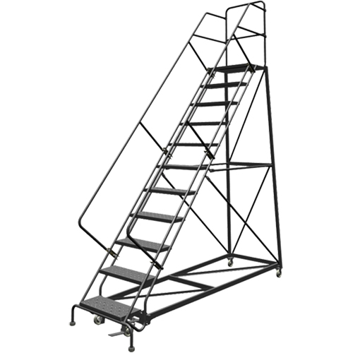 Safety Slope Rolling Ladder, 11 Steps, Perforated, 50° Incline, 110" High Absolute Business Supply