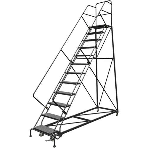 Safety Slope Rolling Ladder, 12 Steps, Perforated, 50° Incline, 120" High Absolute Business Supply