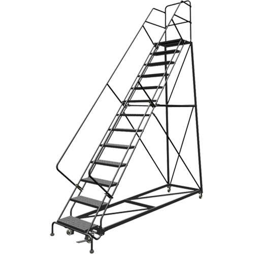 Safety Slope Rolling Ladder, 13 Steps, Perforated, 50° Incline, 130" High Absolute Business Supply