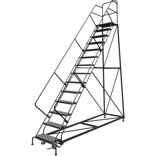 Safety Slope Rolling Ladder, 14 Steps, Perforated, 50° Incline, 140" High Absolute Business Supply