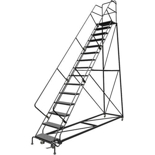 Safety Slope Rolling Ladder, 15 Steps, Perforated, 50° Incline, 150" High Absolute Business Supply