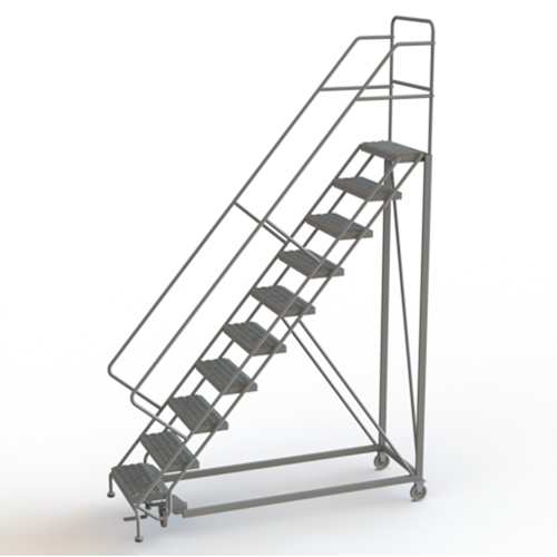 Safety Slope Rolling Ladder, 10 Steps, Serrated, 50° Incline, 100" High Absolute Business Supply