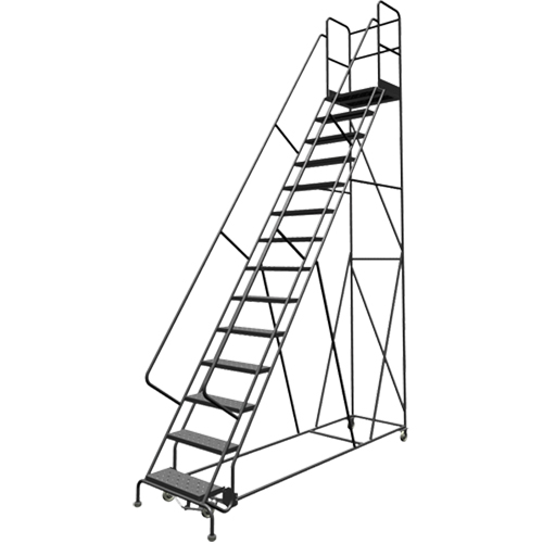 Deep Top Step Rolling Ladder, 14 Steps, 24" Step Width, 140" Platform Height, Steel Absolute Business Supply