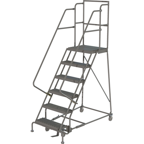 Deep Top Step Rolling Ladder, 6 Steps, 16" Step Width, 60" Platform Height, Steel Absolute Business Supply