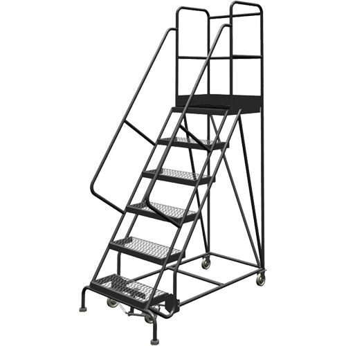 Escabeaux roulants &agrave; dessus profond, 6 marches, Largeur de la marche 24", Hauteur de la plateforme 60", Acier Absolute Business Supply