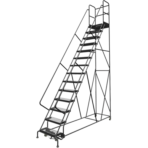Escabeaux roulants &agrave; dessus profond, 14 marches, Largeur de la marche 24", Hauteur de la plateforme 140", Acier Absolute Business Supply