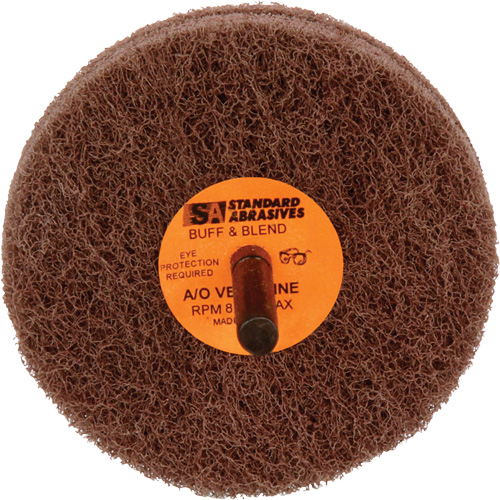Meule de polissage et lissage Buff & Blend de 2 plis Standard Abrasives, 3" dia. x 2" la, Arbre 1/4", Oxyde d'aluminium Absolute Business Supply