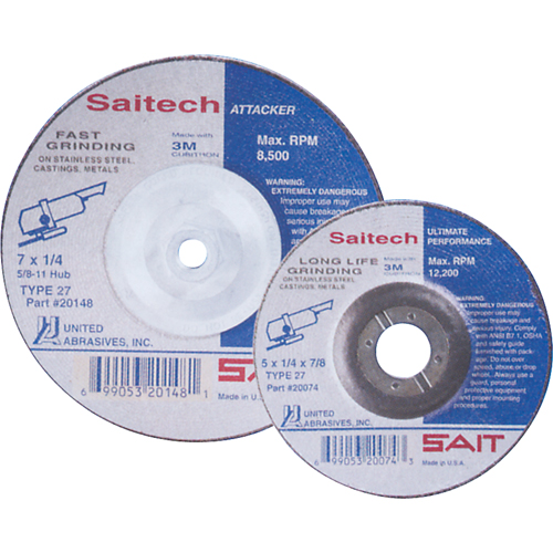 Saitech Ultimate Performance Grinding Wheel, 4" x 1/4", 3/8" Arbor, Aluminum Oxide, Type 27 Absolute Business Supply