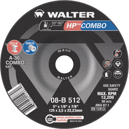 HP Combo Depressed Center Combination Wheel, 5" x 1/8", 7/8" Arbor, Type 27 Absolute Business Supply