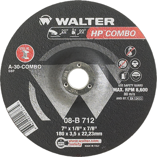 HP Combo Depressed Center Combination Wheel, 7" x 1/8", 7/8" Arbor, Type 27 Absolute Business Supply