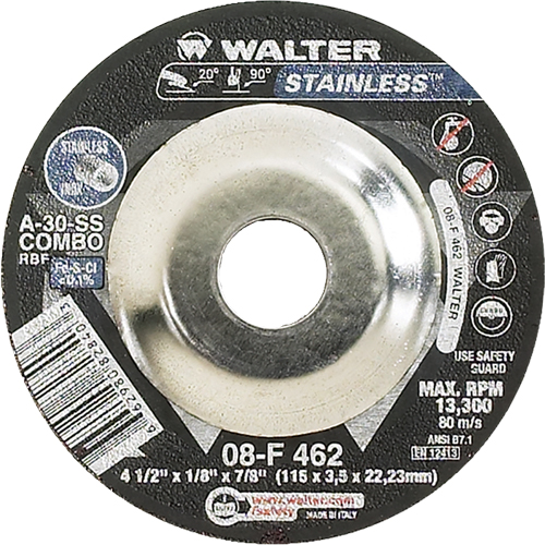 Depressed Centre Grinding Wheels - Stainless Type 27, 4-1/2" x 1/8", 7/8" Arbor, Type 27 Absolute Business Supply