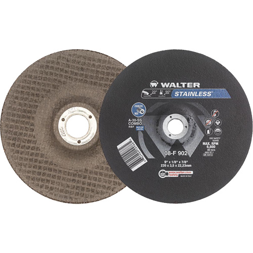 Stainless Steel Depressed Centre Grinding Wheels, 9" x 1/8", 7/8" Arbor, Type 27 Absolute Business Supply