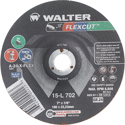 Flexcut Depressed Centre Grinding Wheels, 7", 24 Grit, Aluminum Oxide, 7/8", 8600 RPM, Type 29 Absolute Business Supply