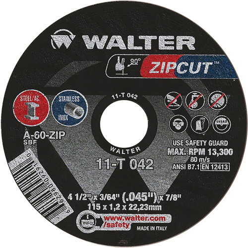 Meule &agrave; tronçonner Zipcut, 4-1/2" x 3/64", Arbre de 7/8", Type 1, Oxyde d'aluminium, 13 300 Tr/min Absolute Business Supply