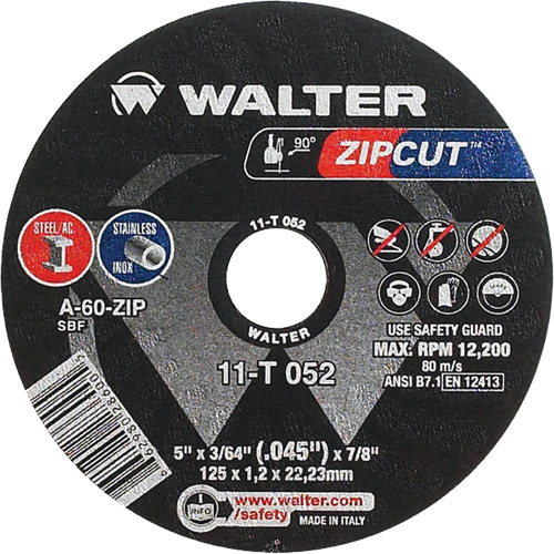 Meule &agrave; tronçonner Zipcut, 5" x 3/64", Arbre de 7/8", Type 1, Oxyde d'aluminium, 12 200 Tr/min Absolute Business Supply