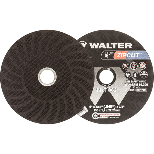 Meule &agrave; tronçonner renforc&eacute;e Zipcut, 6" x 3/64", Arbre de 7/8", Type 1, Oxyde d'aluminium, 10 200 Tr/min Absolute Business Supply
