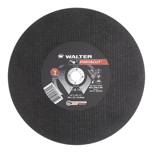 Meule &agrave; tronçonner rapide en acier inoxydable Portacut, 14" x 1/8", Arbre de 1", Type 1, Oxyde d'aluminium, 5400 Tr/min Absolute Business Supply
