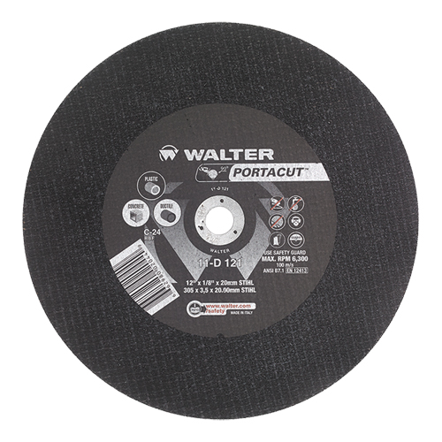 Meule &agrave; tronçonner rapide en acier inoxydable Portacut, 12" x 1/8", Arbre de 7/8", Type 1, Carbure de silicium, 6300 Tr/min Absolute Business Supply